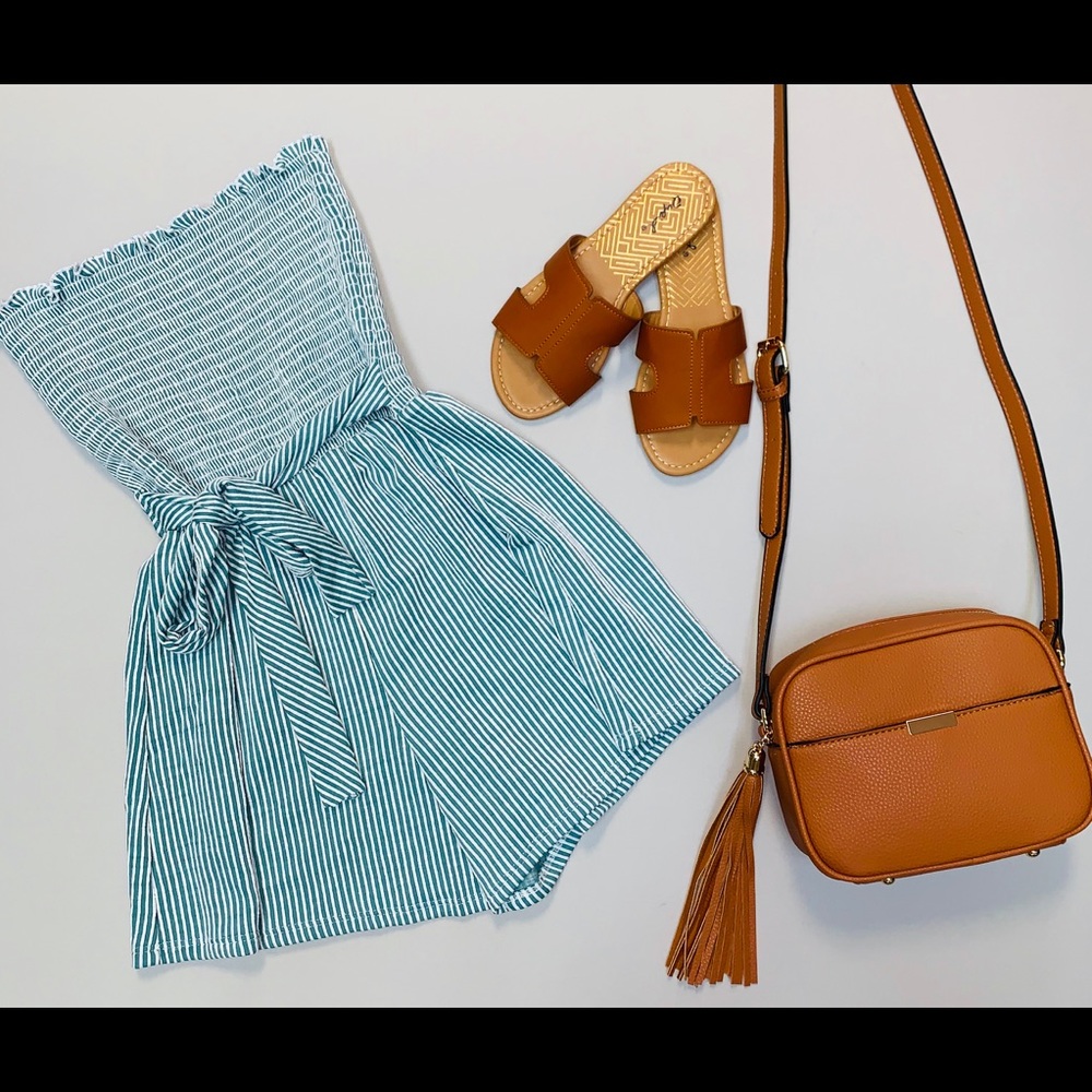 Aqua Blue striped romper